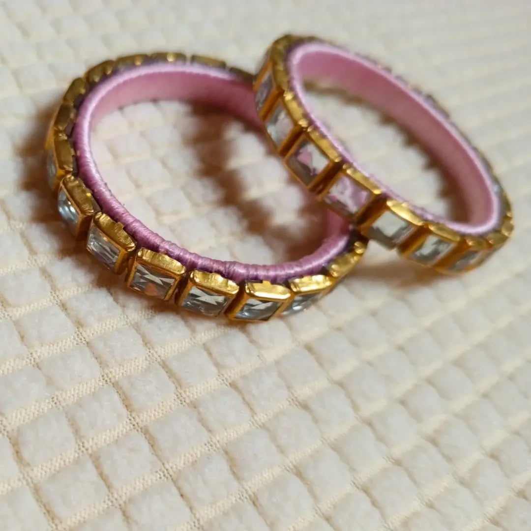 Blush Pink Mirror Work Bangles – Handmade Festive Jewelry