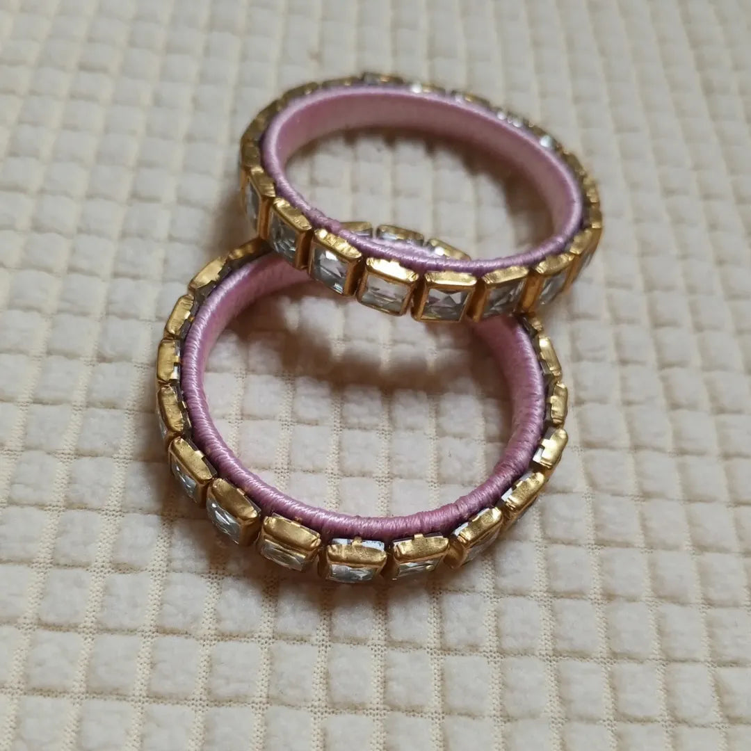 Blush Pink Mirror Work Bangles – Handmade Festive Jewelry