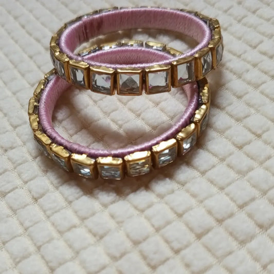 Blush Pink Mirror Work Bangles – Handmade Festive Jewelry