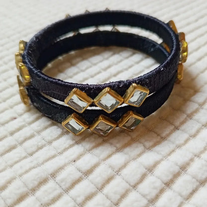 Midnight Black Mirror Work Bangles – Handmade Elegant Jewelry