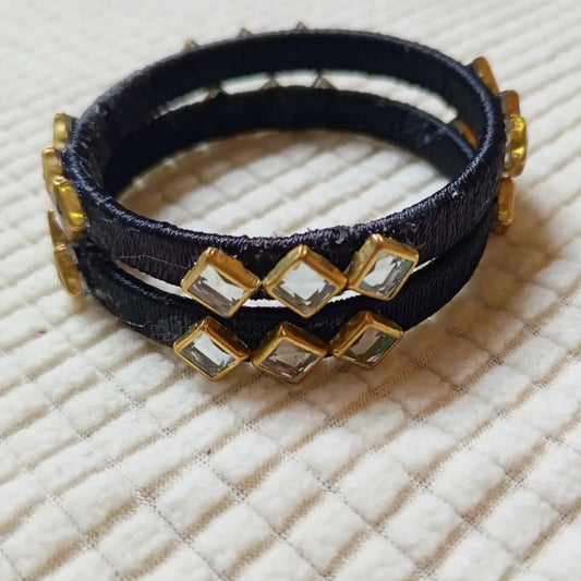Midnight Black Mirror Work Bangles – Handmade Elegant Jewelry