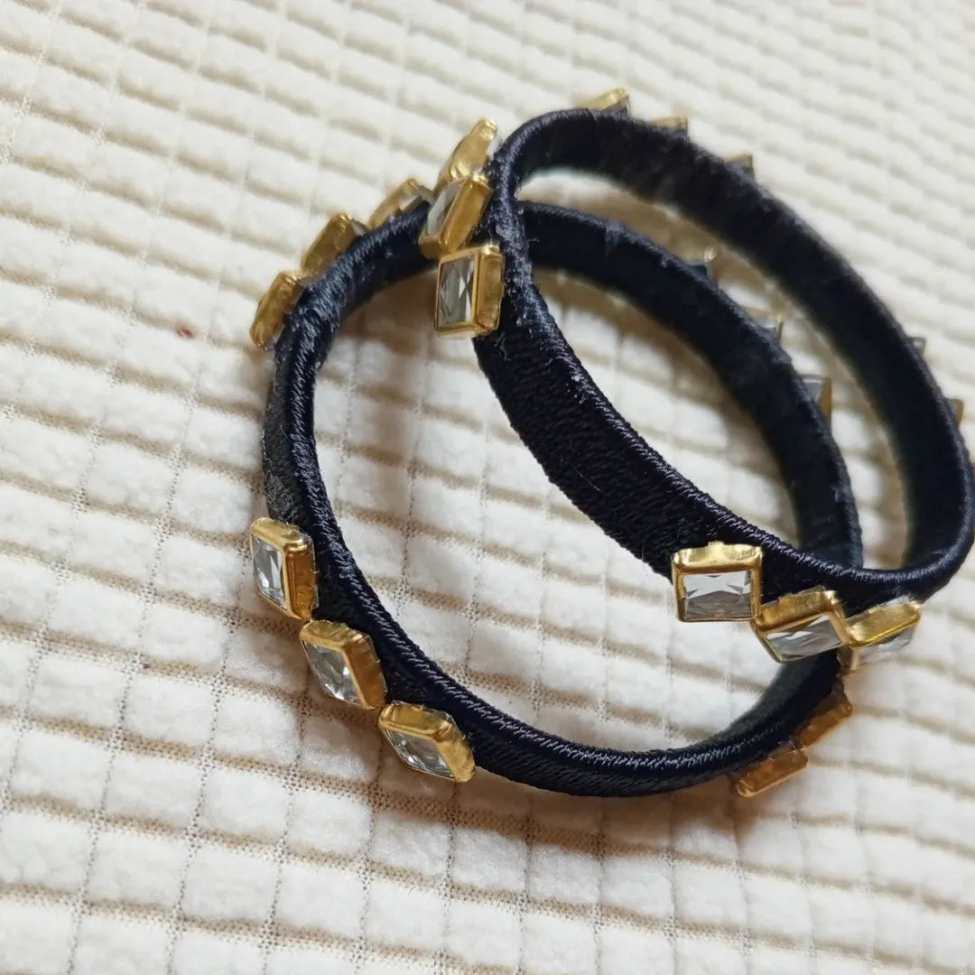 Midnight Black Mirror Work Bangles – Handmade Elegant Jewelry