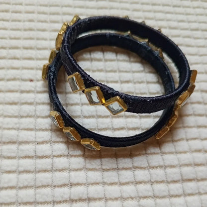 Midnight Black Mirror Work Bangles – Handmade Elegant Jewelry
