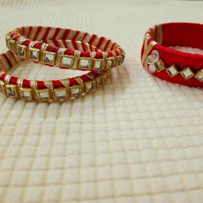 Stylish Ribbon & Kundan Bangles – Handmade Elegance for Weddings & Special Occasions