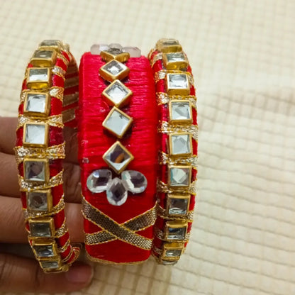 Stylish Ribbon & Kundan Bangles – Handmade Elegance for Weddings & Special Occasions